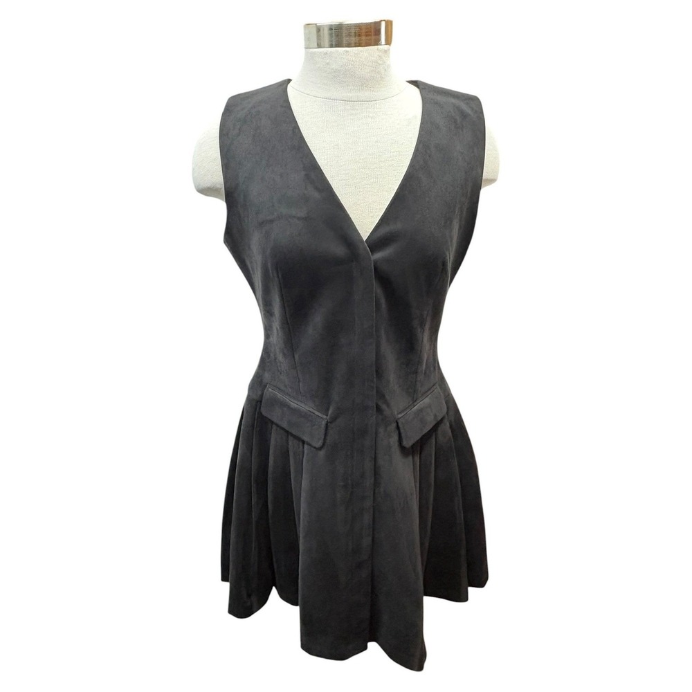Camila Coelho Black Pleated Mini Dress Vest Deep V Tailored Cocktail Eveningwear